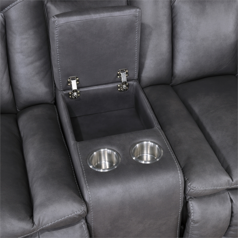 New Classic Furniture Morello Fabric Console Loveseat w/ Power Footrest in Gray