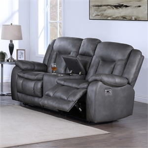 New Classic Furniture Morello Fabric Console Loveseat w/ Power Footrest in Gray