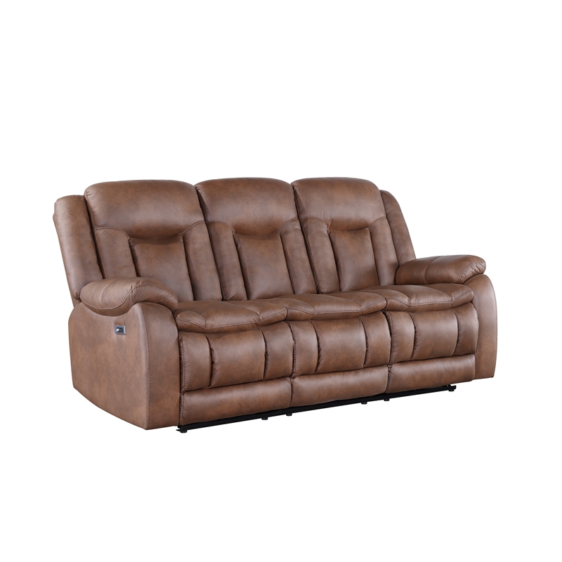 New Classic Furniture Morello Fabric Sofa with Power Footrest in Brown
