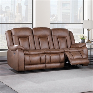 New Classic Furniture Morello Fabric Sofa with Power Footrest in Brown