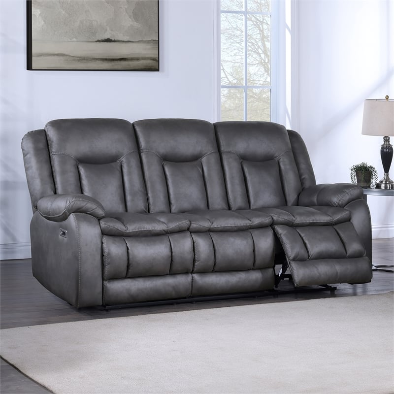New Classic Furniture Morello Fabric Sofa with Power Footrest in Gray