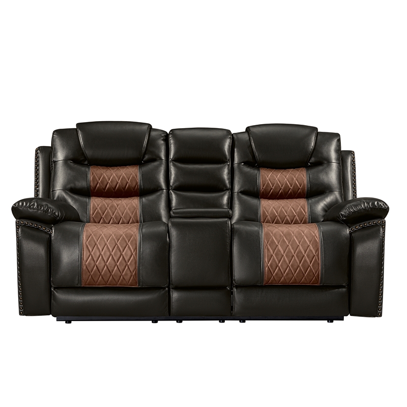 New Classic Furniture Nikko 2-Piece Faux Leather Manual Living Room Set in Brown