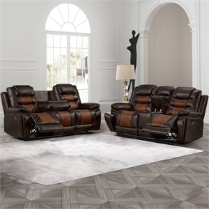 New Classic Furniture Nikko 2-Piece Faux Leather Manual Living Room Set in Brown