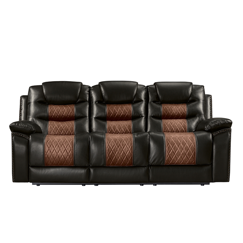 New Classic Furniture Nikko 3-Piece Faux Leather Manual Living Room Set in Brown