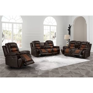 New Classic Furniture Nikko 3-Piece Faux Leather Manual Living Room Set in Brown