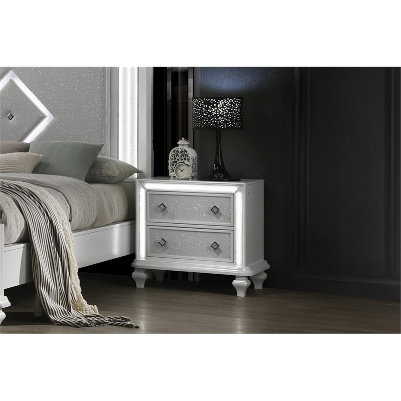 New Classic Furniture Stardust Wood 2-Drawer Nightstand in White