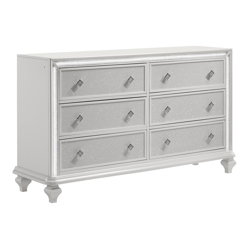 New Classic Furniture Stardust Wood 6-Drawer Dresser in White