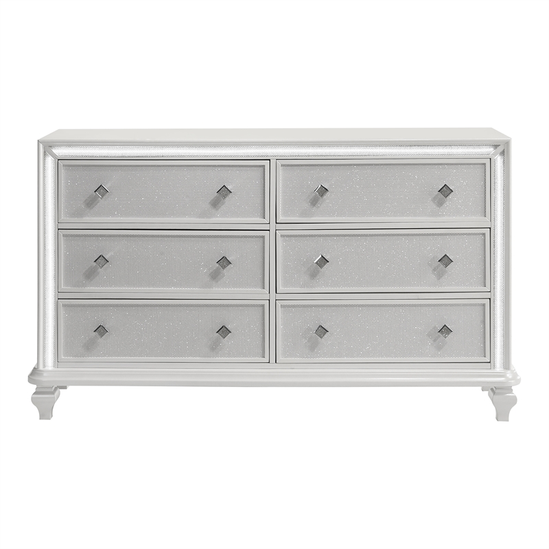 New Classic Furniture Stardust Wood 6-Drawer Dresser in White