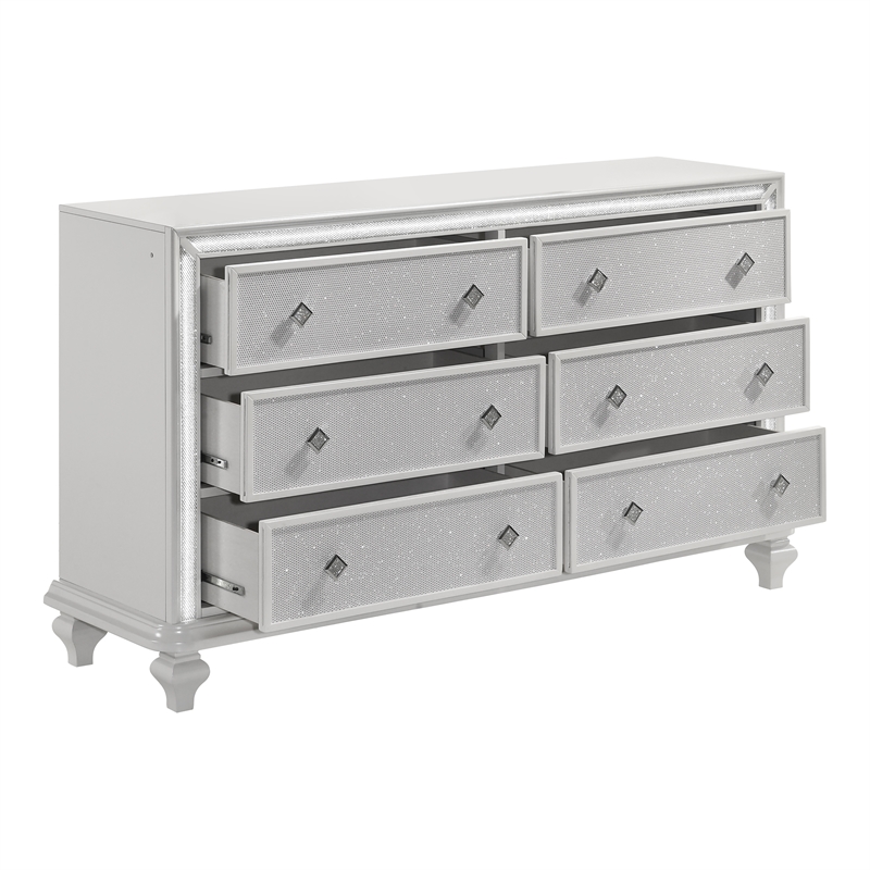 New Classic Furniture Stardust Wood 6-Drawer Dresser in White
