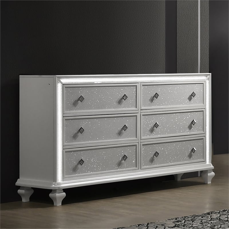 New Classic Furniture Stardust Wood 6-Drawer Dresser in White