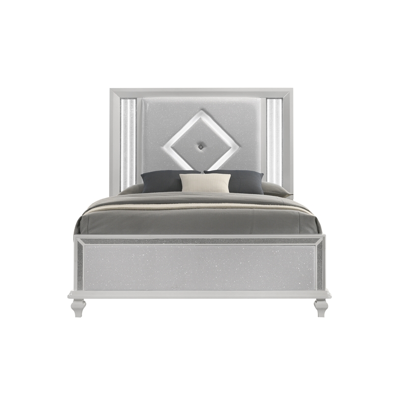 New Classic Furniture Stardust Solid Wood Queen Upholstered Bed in White