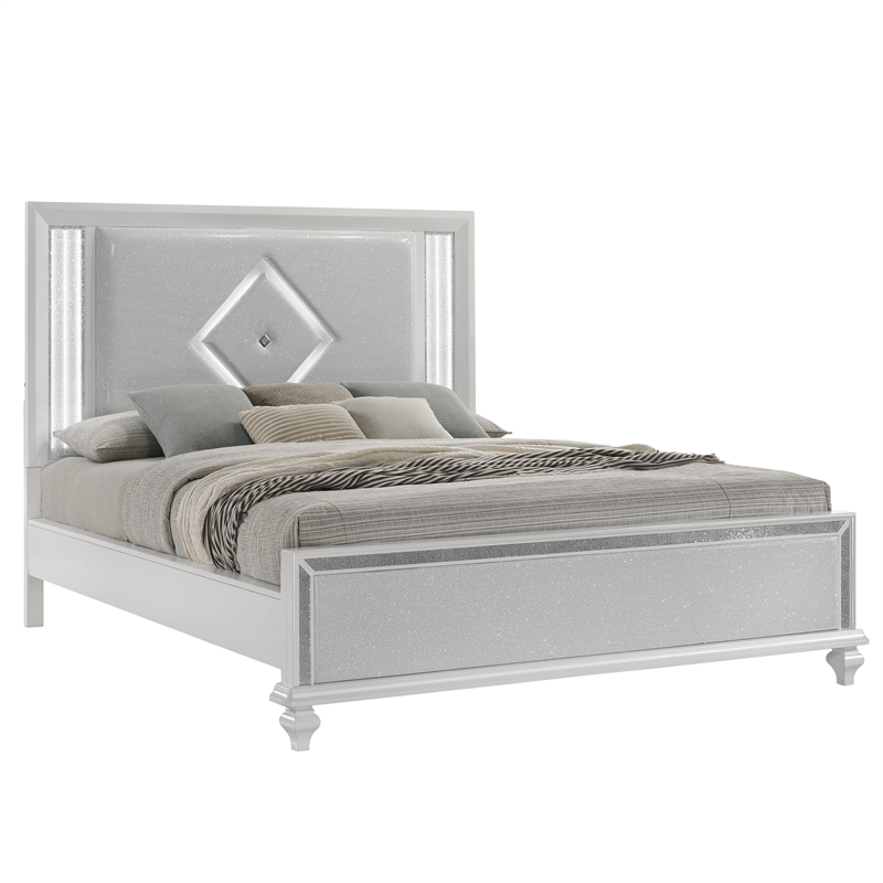 New Classic Furniture Stardust Solid Wood Cal King Upholstered Bed in White