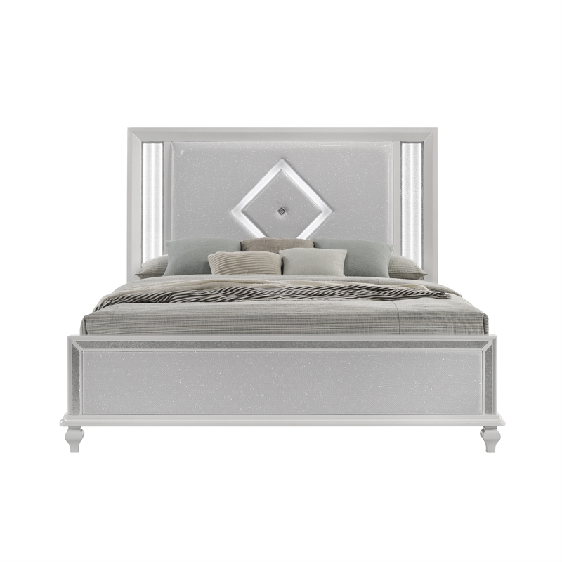 New Classic Furniture Stardust Solid Wood Cal King Upholstered Bed in White