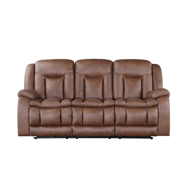 New Classic Furniture Morello Fabric Sofa with Dual Recliners in Brown