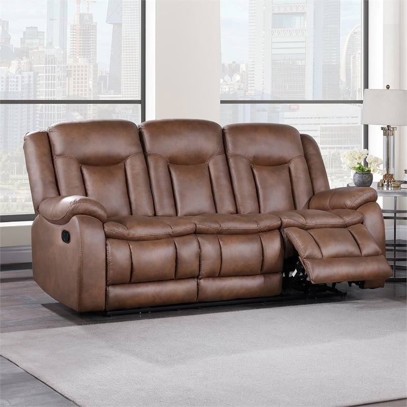 New Classic Furniture Morello Fabric Sofa with Dual Recliners in Brown