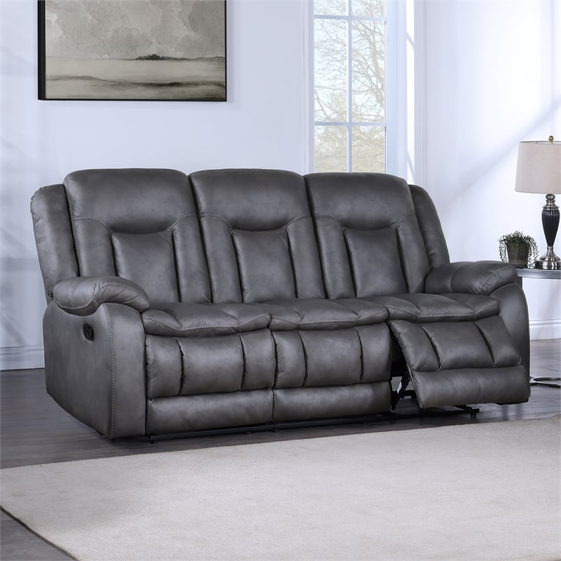 New Classic Furniture Morello Fabric Sofa with Dual Recliners in Gray