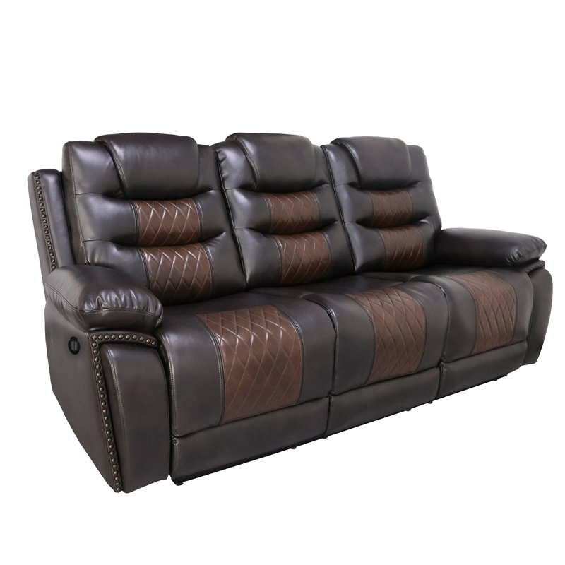 New Classic Furniture Nikko 3-Piece Faux Leather Power Living Room Set in Brown