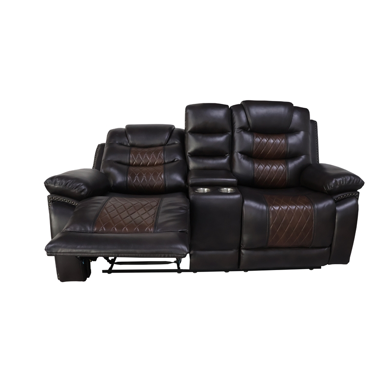 New Classic Furniture Nikko 3-Piece Faux Leather Power Living Room Set in Brown