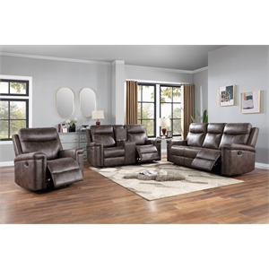 New Classic Furniture Quade 3-Piece Fabric Manual Living Room Set in Mocha