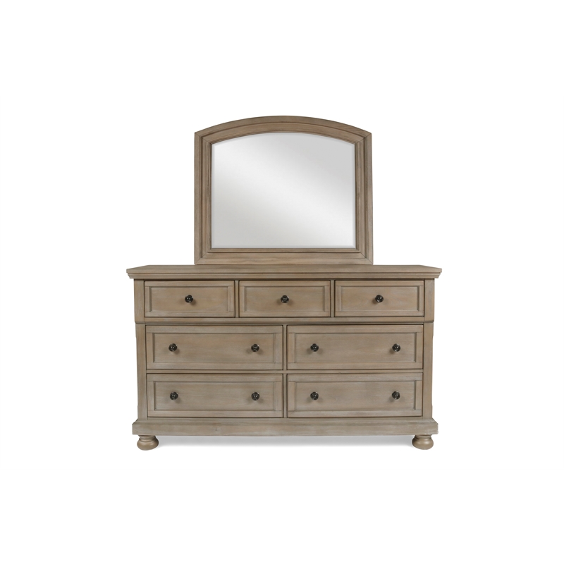New Classic Furniture Allegra Wood 7-Drawer Dresser with Mirror in Pewter