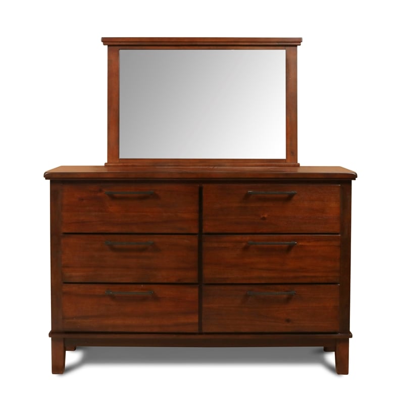 New Classic Furniture Cagney Wood 6-Drawer Dresser with Mirror in Chestnut