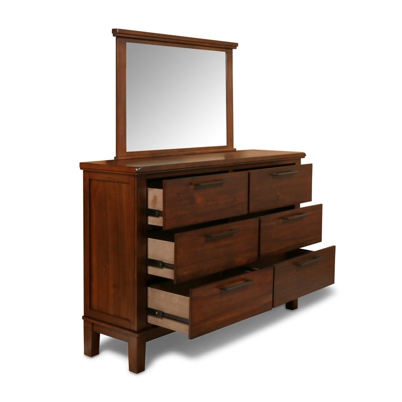 New Classic Furniture Cagney Wood 6-Drawer Dresser with Mirror in Chestnut