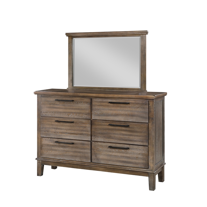 New Classic Furniture Cagney Wood 6-Drawer Dresser with Mirror in Vintage Gray