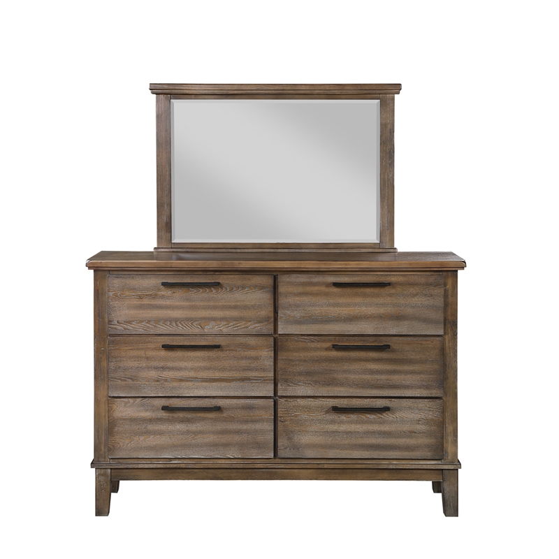 New Classic Furniture Cagney Wood 6-Drawer Dresser with Mirror in Vintage Gray
