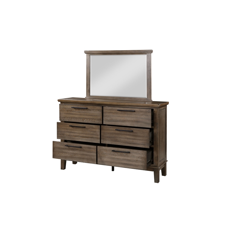New Classic Furniture Cagney Wood 6-Drawer Dresser with Mirror in Vintage Gray