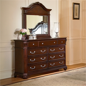 new classic furniture emilie wood 9-drawer dresser with mirror in tudor brown