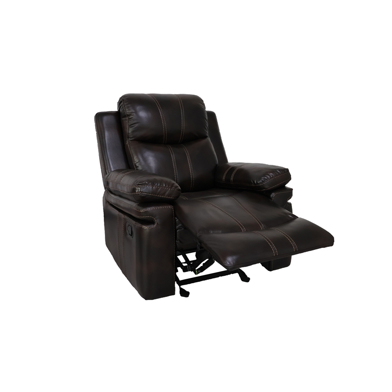 New Classic Furniture Kellen Faux Leather Power Glider Recliner in Brown