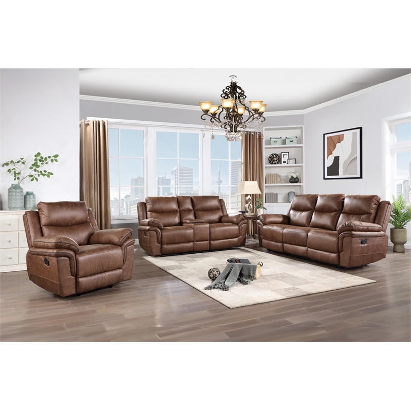 New Classic Furniture Ryland 3-Piece Fabric Manual Living Room Set in Brown