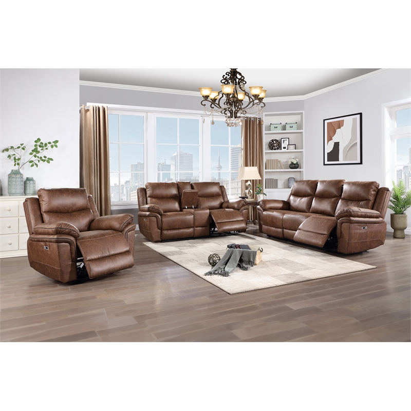 New Classic Furniture Ryland 3-Piece Fabric Power Living Room Set in Brown