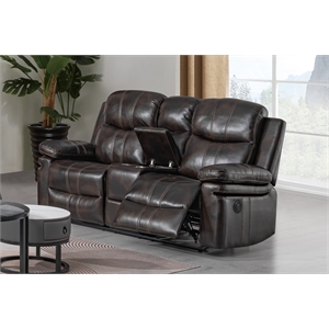 New Classic Furniture Kellen Faux Leather Power Console Loveseat in Brown