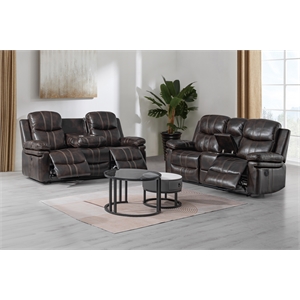 New Classic Furniture Kellen 2-Piece Faux Leather Power Living Room Set in Brown