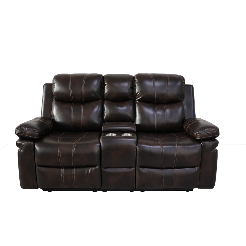 New Classic Furniture Kellen 3-Piece Faux Leather Manual Living Room Set - Brown