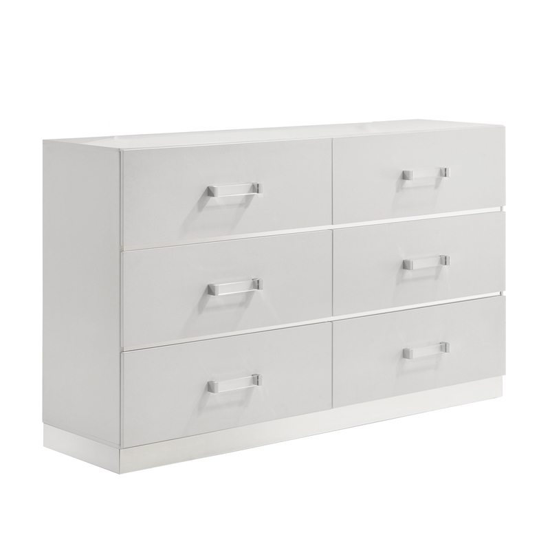 New Classic Furniture Europa Wood 6-Drawer Horizontal Dresser in White