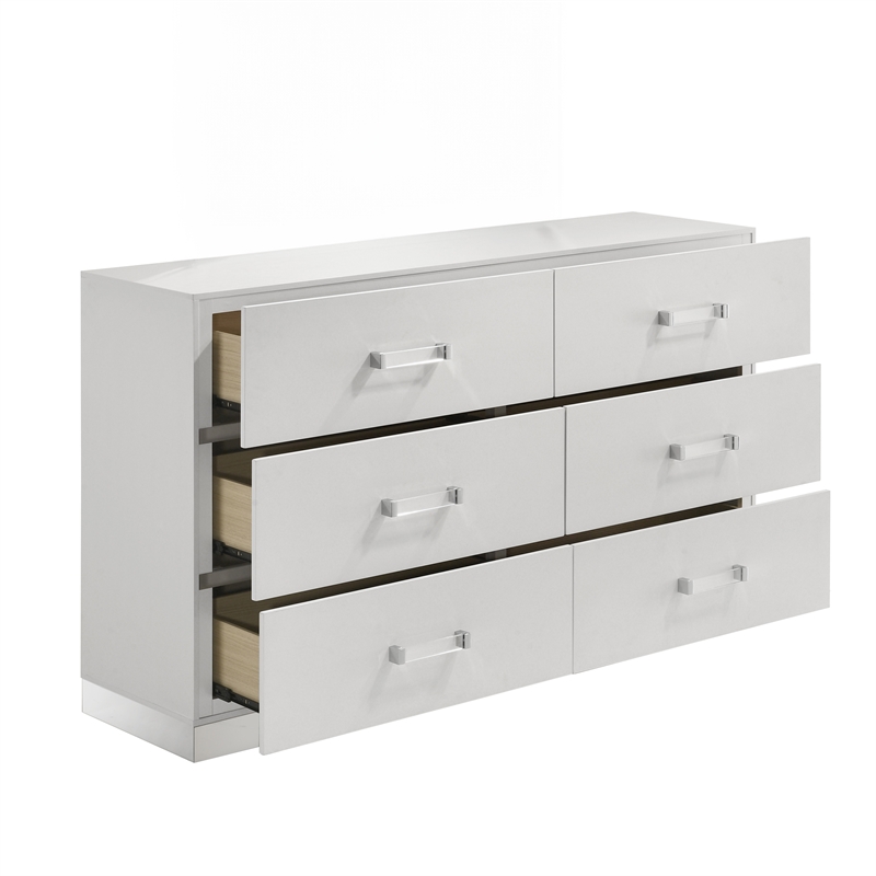 New Classic Furniture Europa Wood 6-Drawer Horizontal Dresser in White