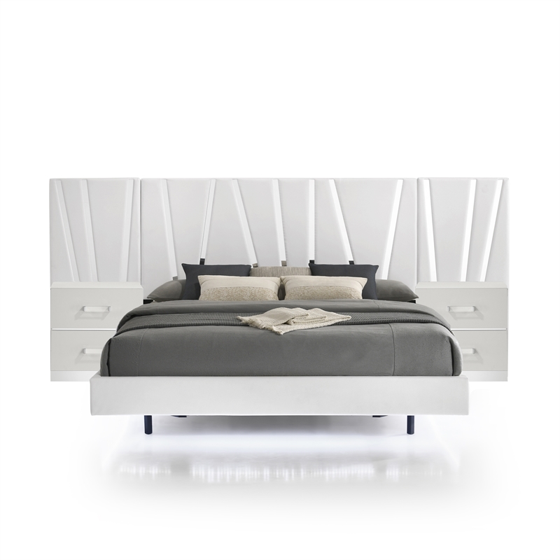New Classic Furniture Europa Wood California King Bed with Nightstand in White