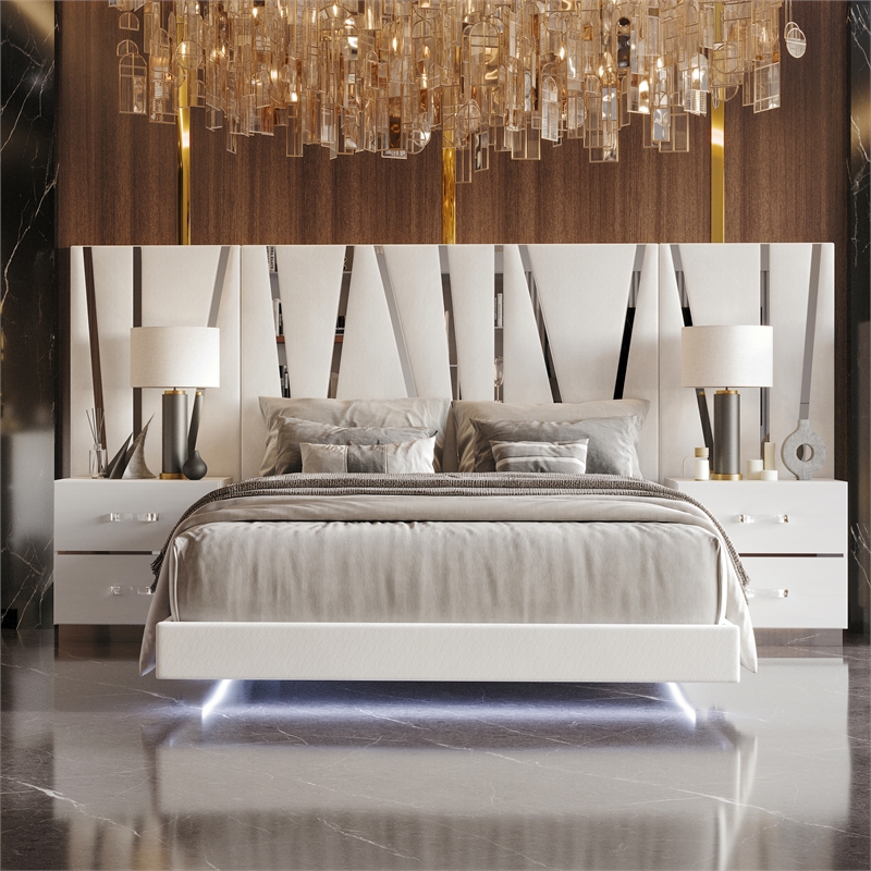 New Classic Furniture Europa Wood California King Bed with Nightstand in White