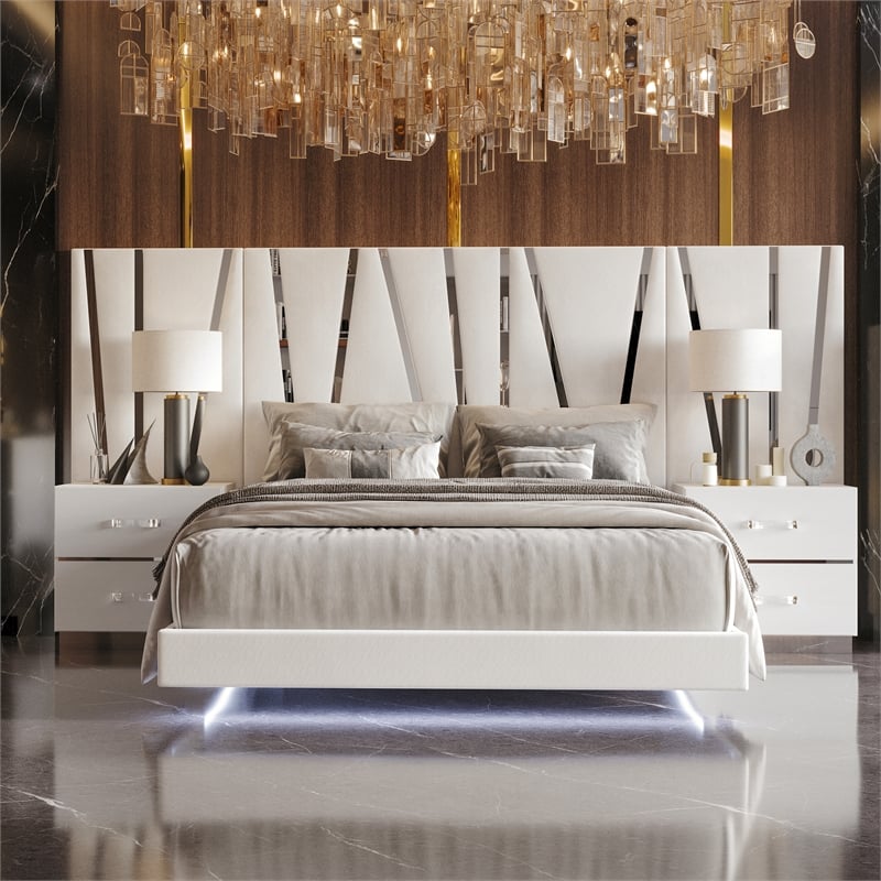 New Classic Furniture Europa Wood Queen Bed with Nightstand in White