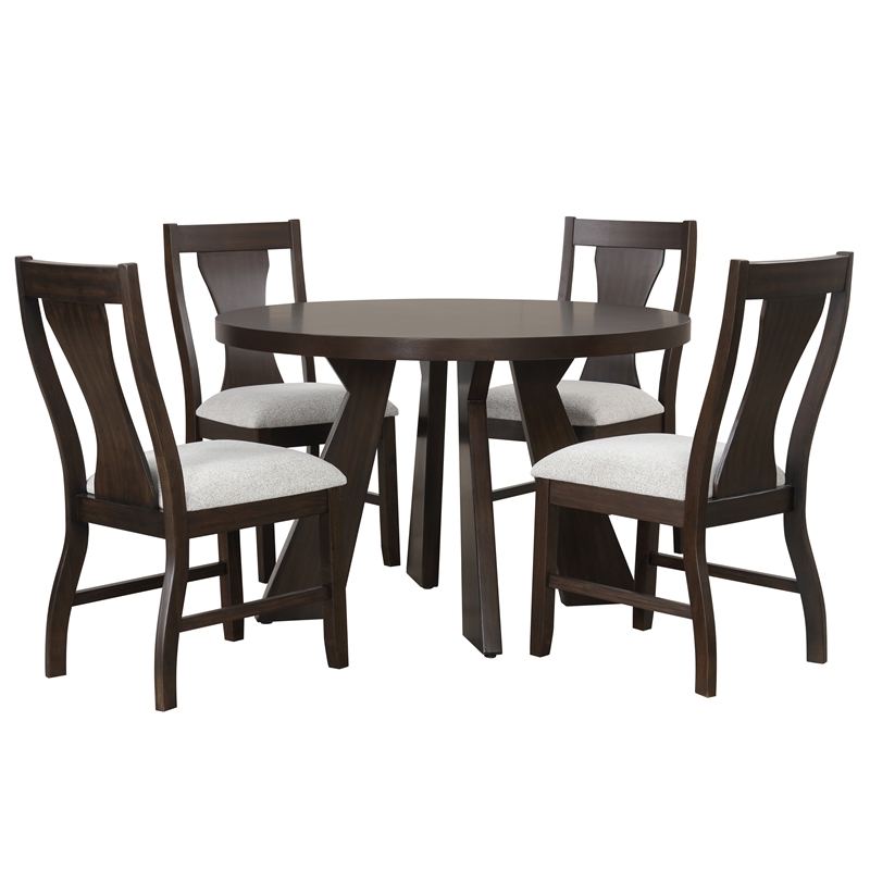 New Classic Furniture Chestnut Ridge 5-Piece Wood Round Table Set in Brown