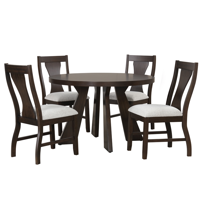 New Classic Furniture Chestnut Ridge 5-Piece Wood Round Table Set in Brown