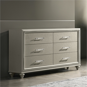 new classic furniture lumina wood 6-drawer dresser in silver gray