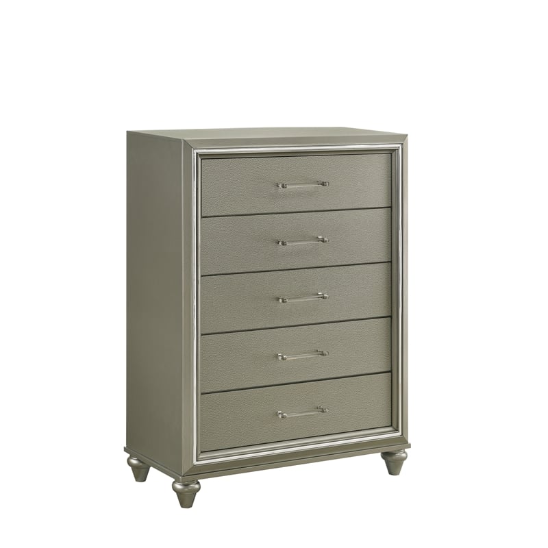 New Classic Furniture Lumina Wood 5-Drawer Chest in Silver Gray