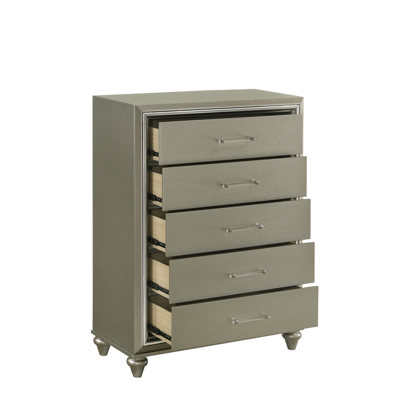 New Classic Furniture Lumina Wood 5-Drawer Chest in Silver Gray
