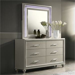 new classic furniture lumina wood 6-drawer dresser with mirror in silver gray