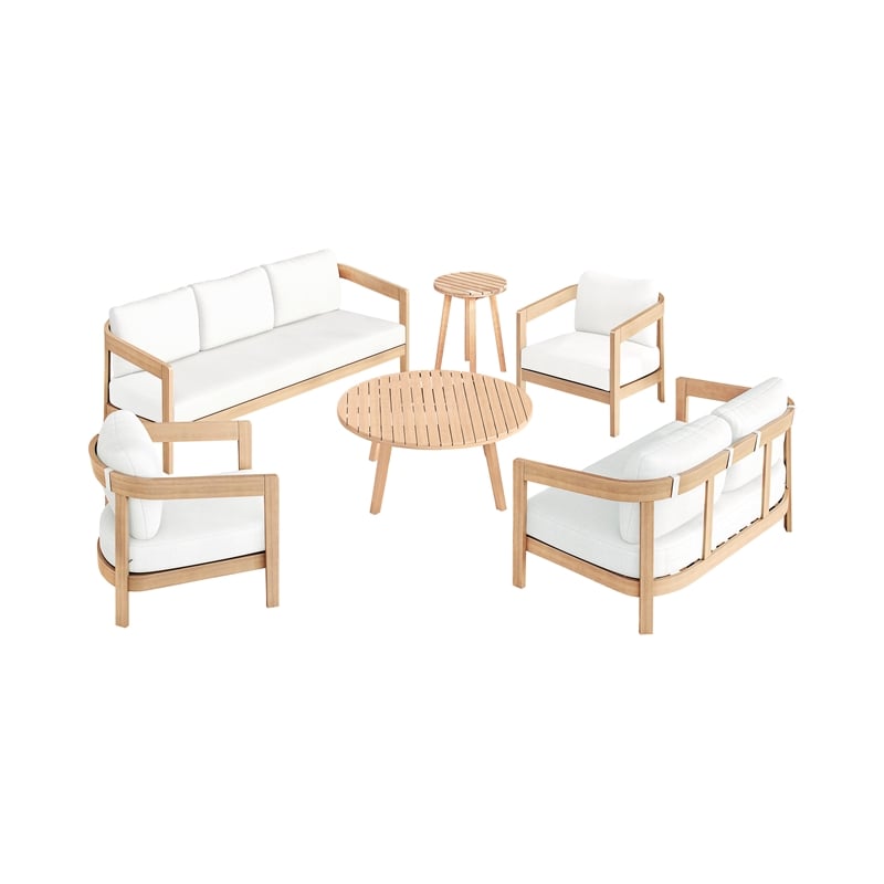 New Classic Furniture Wesley 5-pc Wood Patio Conversation Set in Natural/White