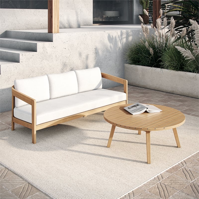 New Classic Furniture Wesley 2-pc Wood Patio Set with Sofa in Natural/White