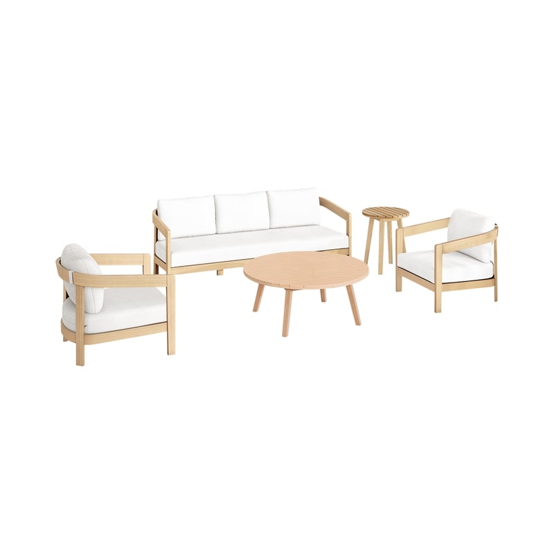 New Classic Furniture Wesley 5-pc Wood Patio Set with Sofa in Natural/White